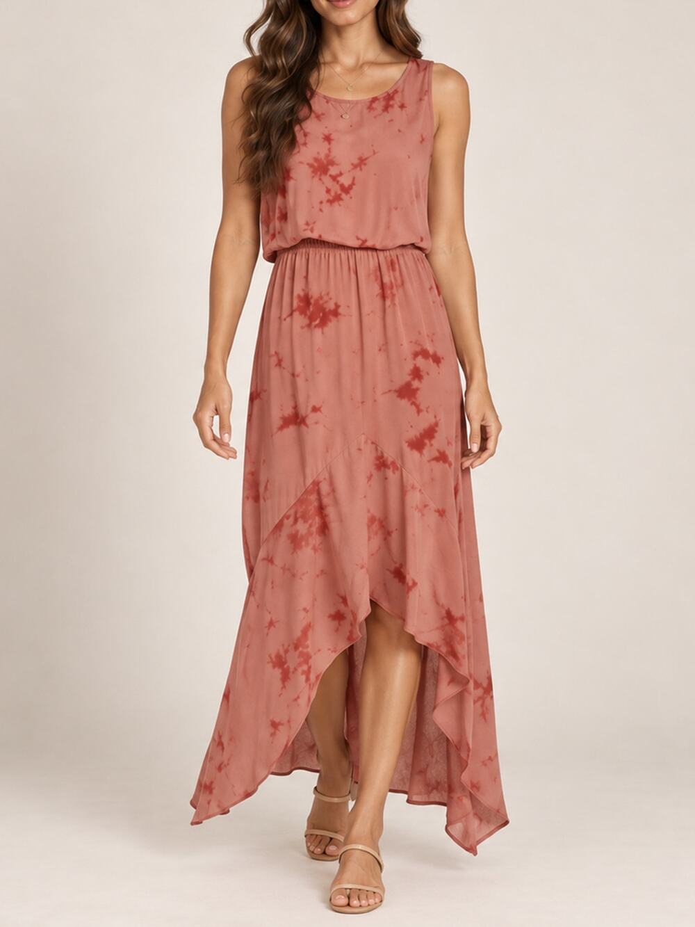 BB Dakota Steve Madden Tie Dye High Low Maxi Dress Clay Red XS